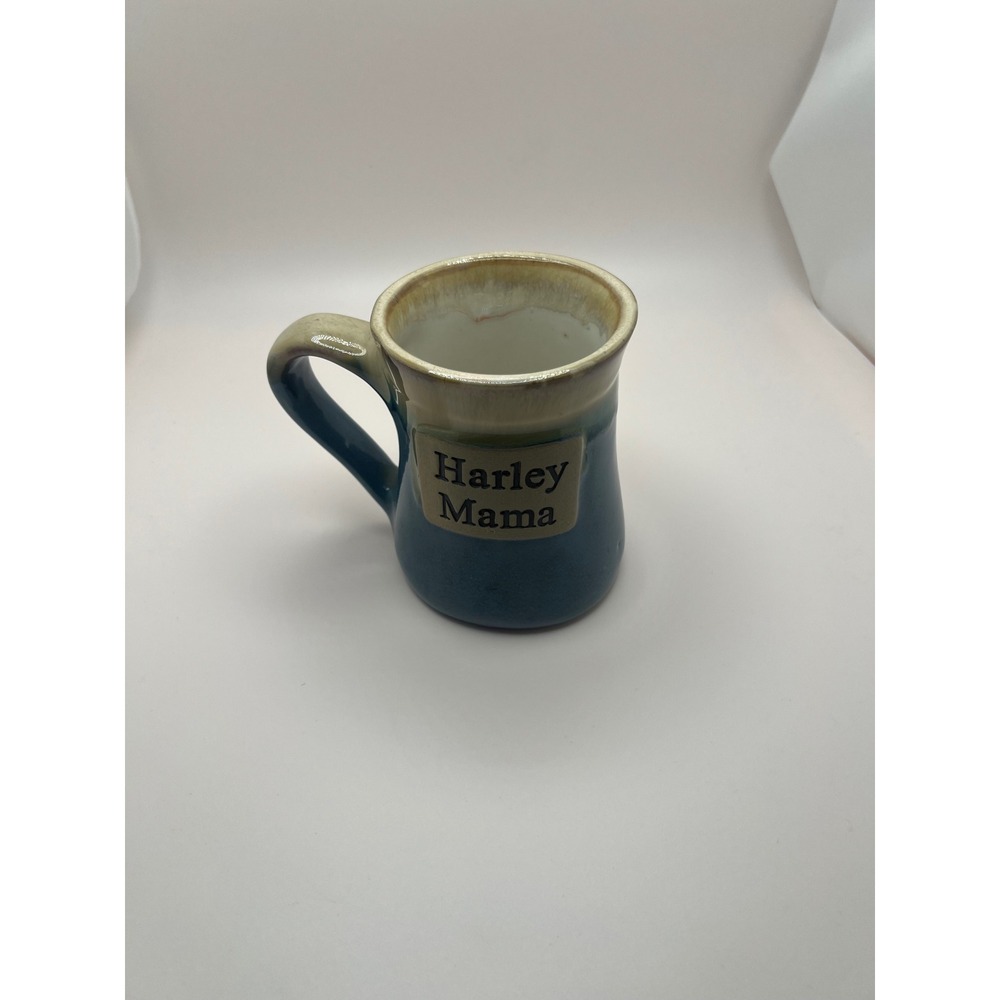 Harley Mama Blue Cream Drip Glaze Stoneware Coffee Mug Pottery